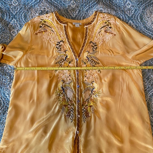 Sundance Yellow Embroidered Bell Sleeve Top, Size Large - Picture 5 of 12